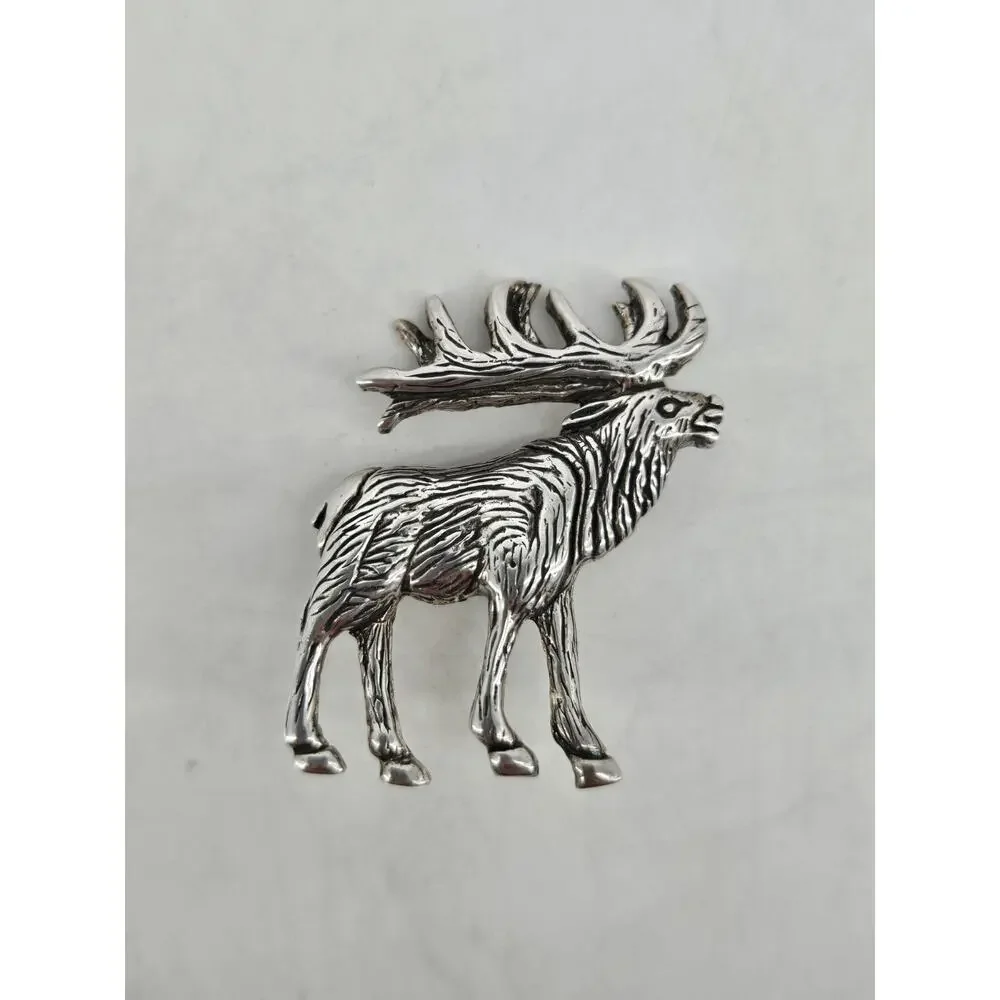 Vtg 70s Navajo Artisans GS Glen & Irene Sandoval Elk Sterling Silver Brooch Pin